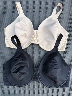 Vanity Fair Full Figure Beauty Back Minimizer Beige Black Bra 2pc Sz 42DDD